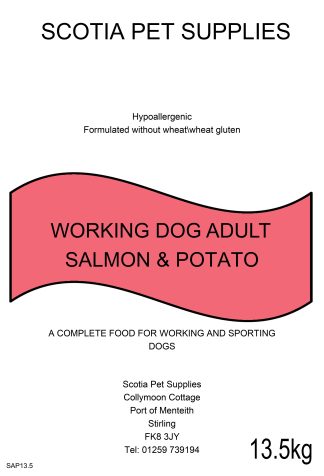Hypoallergenic Salmon and Potato Dog Food – Scotia Working Dog – 13.5Kg