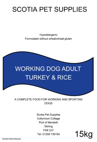 Hypoallergenic Turkey and Rice Dog Food – Scotia Working Dog Super Premium -15kg