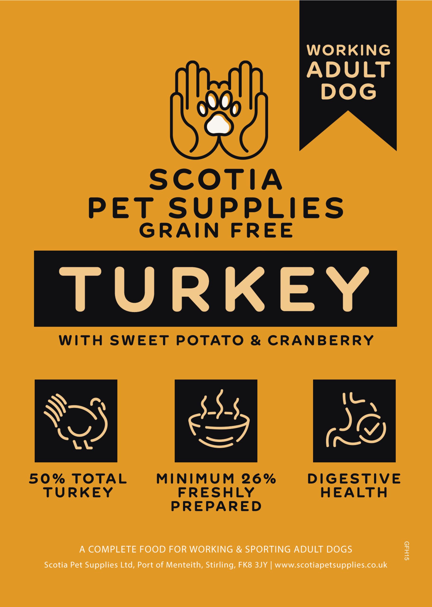 Grain Free Turkey with Sweet Potato & Cranberry – Scotia Working Dog – 13.5kg
