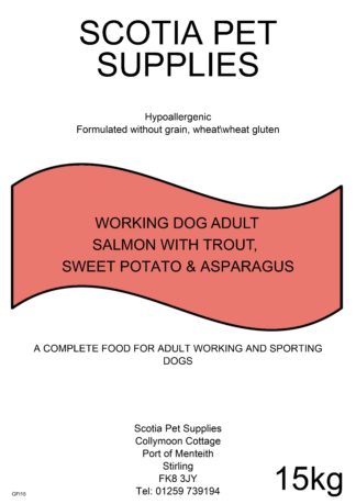 Grain Free,Salmon with Trout, Sweet Potato & Asparagus-Scotia Working Dog-15kg