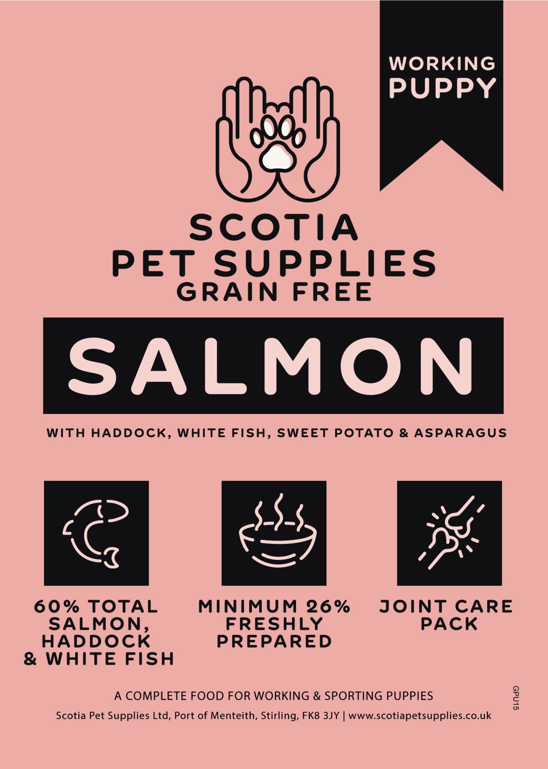 Scotia Grain Free,Salmon with Haddock, Sweet Potato & Asparagus-13.5kg (Puppy)